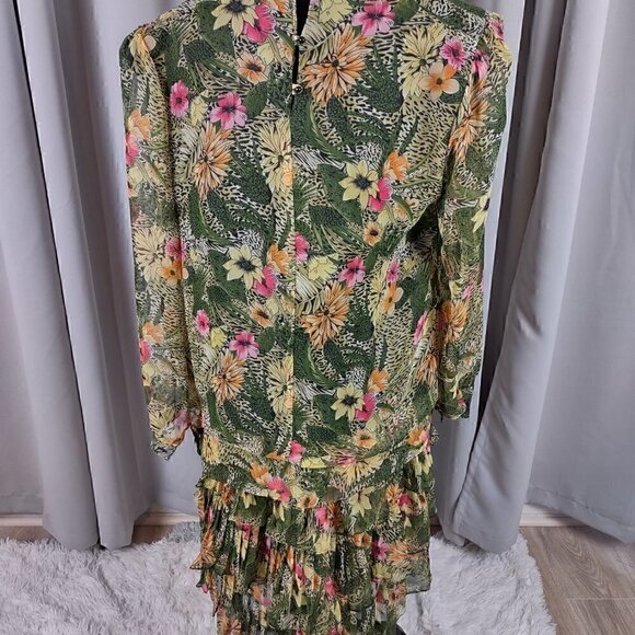 Jo Hanna York by Joan Davis Green Floral Print Skirt & Top 2Pc Set. Size 16 - Picture 5 of 15